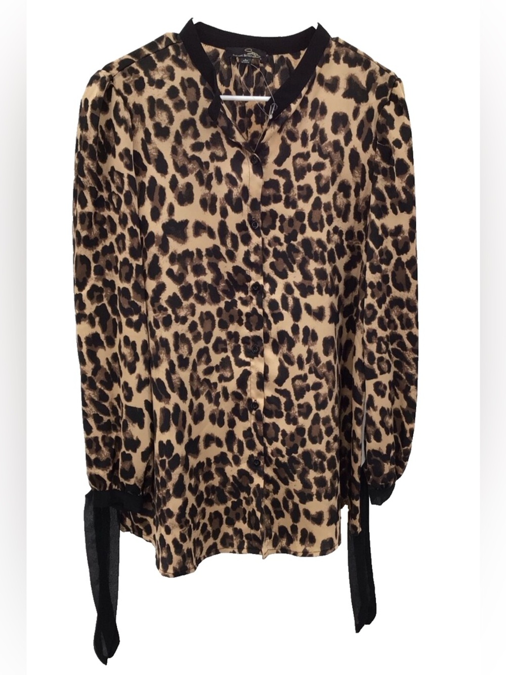Suzanne Betro Leopard Print Button-Down Blouse - Tan & Black Size XL